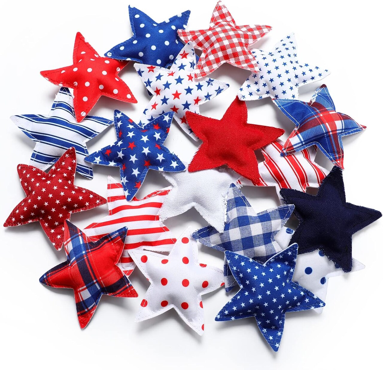 19pc Patriotic Stuffed Star Set - 4" Fabric Tiered Tray Decor for July 4th